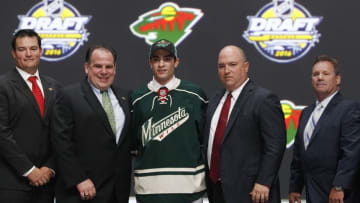 Jun 24, 2016; Buffalo, NY, USA; Luke Kunin poses for a photo after being selected as the number fifteen overall draft pick by the Minnesota Wild in the first round of the 2016 NHL Draft at the First Niagra Center. Mandatory Credit: Timothy T. Ludwig-USA TODAY Sports