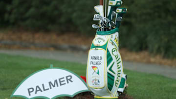 ORLANDO, FLORIDA - MARCH 08: A bag remembering Arnold Palmer is displayed during the final round of the Arnold Palmer Invitational Presented by MasterCard at the Bay Hill Club and Lodge on March 08, 2020 in Orlando, Florida. (Photo by Sam Greenwood/Getty Images)