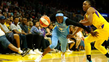 LOS ANGELES, CALIFORNIA - AUGUST 11: Guard Kahleah Copper #2 of the Chicago Sky drives around forward Nneka Ogwumike #30 of the Los Angeles Sparks during a game at Staples Center on August 11, 2019 in Los Angeles, California. NOTE TO USER: User expressly acknowledges and agrees that, by downloading and or using this photograph, User is consenting to the terms and conditions of the Getty Images License Agreement. (Photo by Katharine Lotze/Getty Images)