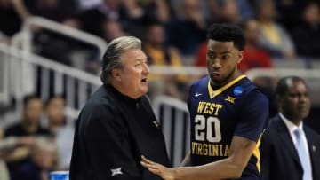 SAN JOSE, CA - MARCH 23: Head coach Bob Huggins speaks with Brandon Watkins