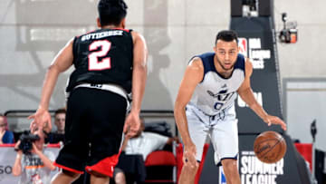 LAS VEGAS, NV - JULY 8: Nigel Williams-Goss #0 of the Utah Jazz handles the ball against the Portland Trail Blazers during the 2017 Summer League on July 8, 2017 at Cox Pavillion in Las Vegas, Nevada. Copyright 2017 NBAE (Photo by David Dow/NBAE via Getty Images)