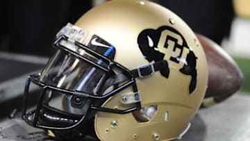 Nov 21, 2015; Pullman, WA, USA; Colorado Buffaloes helmet sits during a game against the Washington State Cougars during the second half at Martin Stadium. The Cougars won 27-3. Mandatory Credit: James Snook-USA TODAY Sports