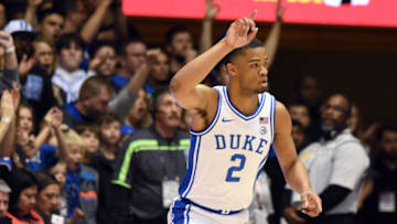 Feb 10, 2020; Durham, North Carolina, USA; Duke Blue Devils guard Cassius Stanley (2) reacts after hitting a three pointer during the first half against the Florida State Seminoles at Cameron Indoor Stadium. Mandatory Credit: Rob Kinnan-USA TODAY Sports