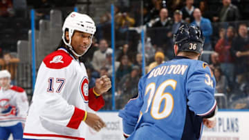 ATLANTA - DECEMBER 12: Georges Laraque #17 of the Montreal Canadiens fights with Eric Boulton #36 of the Atlanta Thrashers at Philips Arena on December 12, 2009 in Atlanta, Georgia. (Photo by Kevin C. Cox/Getty Images)
