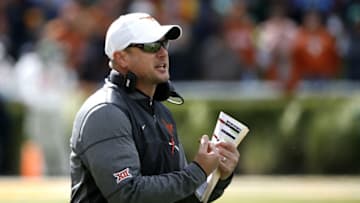 WACO, TX - OCTOBER 28: Head coach Tom Herman of the Texas Longhorns looks on as the Texas Longhorns play the Baylor Bears in the first half at McLane Stadium on October 28, 2017 in Waco, Texas. Texas won 38-7. (Photo by Ron Jenkins/Getty Images)
