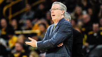 Dec 3, 2016; Iowa City, IA, USA; Iowa Hawkeyes head coach Fran McCaffery reacts during the first half against the Nebraska-Omaha Mavericks at Carver-Hawkeye Arena. Mandatory Credit: Jeffrey Becker-USA TODAY Sports