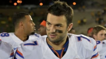 Oct 10, 2015; Columbia, MO, USA; Florida Gators quarterback Will Grier (7) leaves the field after the win over the Missouri Tigers at Faurot Field. Florida won 21-3. Mandatory Credit: Denny Medley-USA TODAY Sports