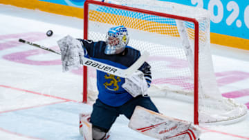 LAUSANNE, SWITZERLAND - JANUARY 20: #1 Goalkeeper Topias Leinonen of Finland makes a save during Men's 6-Team Tournament Preliminary Round - Group A Game between Finland and Switzerland of the Lausanne 2020 Winter Youth Olympics on January 20, 2020 in Lausanne, Switzerland. (Photo by RvS.Media/Basile Barbey/Getty Images)