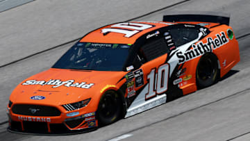 DARLINGTON, SOUTH CAROLINA - AUGUST 30: Aric Almirola, driver of the #10 Smithfield Ford, practices for the Monster Energy NASCAR Cup Series Bojangles' Southern 500 at Darlington Raceway on August 30, 2019 in Darlington, South Carolina. (Photo by Sean Gardner/Getty Images)
