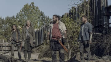 Melissa McBride as Carol Peletier, Ross Marquand as Aaron, Cooper Andrews as Jerry, Cassady McClincy as Lydia - The Walking Dead _ Season 11, Episode 5 - Photo Credit: Josh Stringer/AMC