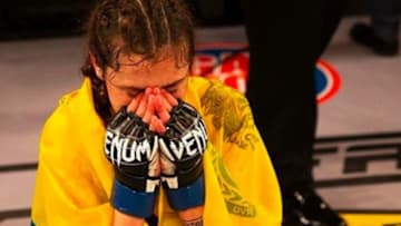 Sabina Mazo celebrates her LFA victory. Photo by LFA
