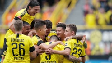 DORTMUND, GERMANY - AUGUST 17: Lukasz Piszczek of Borussia Dortmund, Julian Weigl of Borussia Dortmund,Paco Alcacer of Borussia Dortmund,Thorgan Hazard of Borussia Dortmund, Jadon Malik Sancho of Borussia Dortmund, Nico Schulz of Borussia Dortmund during the German Bundesliga match between Borussia Dortmund v FC Augsburg at the Signal Iduna Park on August 17, 2019 in Dortmund Germany (Photo by Eric Verhoeven/Soccrates/Getty Images)