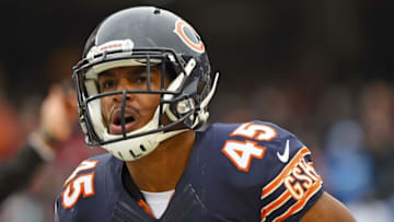 Dec 21, 2014; Chicago, IL, USA; Chicago Bears free safety Brock Vereen (45) reacts after an interception against the Detroit Lions during the first half at Soldier Field. Mandatory Credit: Mike DiNovo-USA TODAY Sports
