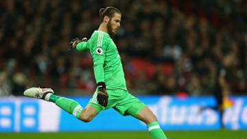 David de Gea of Manchester United takes a goal kick during the Premier League match between Tottenham Hotspur and Manchester United at Wembley Stadium