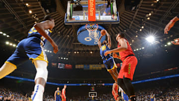 Damian Jones vs. Atlanta Hawks (Photo by Noah Graham/NBAE via Getty Images)