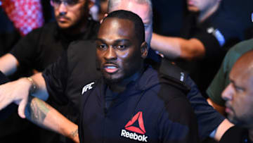 SAO PAULO, BRAZIL - OCTOBER 28: Derek Brunson enters the arena before facing Lyoto Machida of Brazil in their middleweight bout during the UFC Fight Night event inside the Ibirapuera Gymnasium on October 28, 2017 in Sao Paulo, Brazil. (Photo by Josh Hedges/Zuffa LLC/Zuffa LLC via Getty Images)