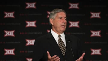 Jul 20, 2015; Dallas, TX, USA; Big 12 commissioner Bob Bowlsby speaks to the media during the Big 12 Media Days at Omni Dallas. Mandatory Credit: Kevin Jairaj-USA TODAY Sports