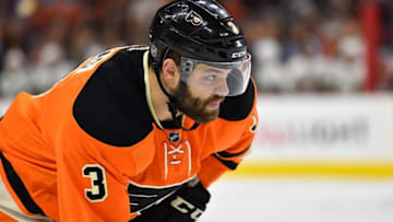Apr 9, 2016; Philadelphia, PA, USA; Philadelphia Flyers defenseman Radko Gudas (3) looks on during the second period against the Pittsburgh Penguins at Wells Fargo Center. Mandatory Credit: Derik Hamilton-USA TODAY Sports