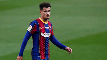 BARCELONA, SPAIN - DECEMBER 19: Philippe Coutinho of FC Barcelona looks on during the La Liga Santander match between FC Barcelona and Valencia CF at Camp Nou on December 19, 2020 in Barcelona, Spain. (Photo by Eric Alonso/Getty Images)