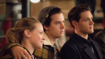 Riverdale -- "Chapter Sixty-Four: The Ice Storm" -- Image Number: RVD407b_0287.jpg -- Pictured (L-R): Lili Reinhart as Betty, Cole Sprouse as Jughead and Casey Cott as Kevin -- Photo: Dean Buscher/The CW-- © 2019 The CW Network, LLC All Rights Reserved.