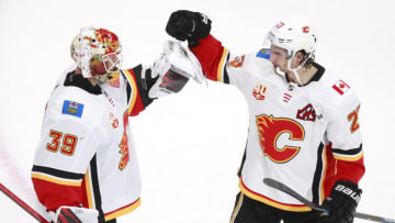 Cam Talbot #39 of the Calgary Flames (Photo by Jeff Vinnick/Getty Images)
