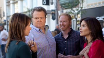 (EXCLUSIVE COVERAGE, PREMIUM RATES APPLY. EXCLUSIVE TO GETTY IMAGES UNTIL JANUARY 13, 2011) MODERN FAMILY - "Our Children, Ourselves" - Claire and Phil want Alex to relax a little about her studies, but then they start questioning their own intellectual drives. Meanwhile, Gloria tries to befriend another nice couple, much to Jay's chagrin, and Mitch and Cam run into and old female flame of Mitchell's, only to make a disturbing discovery, on "Modern Family," WEDNESDAY, JANUARY 12 (9:00-9:31 p.m., ET), on the ABC Television Network. (Photo by Randy Holmes/ABC via Getty Images)MARY LYNN RAJSKUB, ERIC STONESTREET, JESSE TYLER FERGUSON