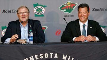 ST. PAUL, MN - AUGUST 22: Craig Leipold, owner of the Minnesota Wild, welcomes Bill Guerin as the new general manager for the team at a press conference at Xcel Energy Center on August 22, 2019 in St. Paul, Minnesota.(Photo by Bruce Kluckhohn/NHLI via Getty Images)