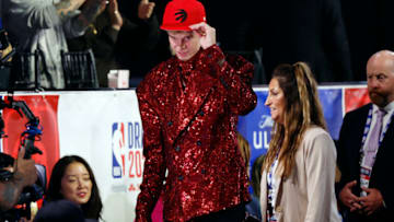 NEW YORK, NEW YORK - JUNE 22: Gradey Dick celebrates after being drafted 13th overall pick by the Toronto Raptors during the first round of the 2023 NBA Draft at Barclays Center on June 22, 2023 in the Brooklyn borough of New York City. NOTE TO USER: User expressly acknowledges and agrees that, by downloading and or using this photograph, User is consenting to the terms and conditions of the Getty Images License Agreement. (Photo by Sarah Stier/Getty Images)