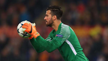ROME, ITALY - APRIL 10: Alisson Becker of AS Roma during the UEFA Champions League Quarter Final second leg between AS Roma and FC Barcelona at Stadio Olimpico on April 10, 2018 in Rome, Italy. (Photo by Catherine Ivill/Getty Images)
