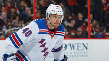 OTTAWA, ON - FEBRUARY 17: Michael Grabner #40 of the New York Rangers looks on during a stoppage of play in a game against the Ottawa Senators at Canadian Tire Centre on February 17, 2018 in Ottawa, Ontario, Canada. (Photo by Francois Laplante/NHLI via Getty Images)