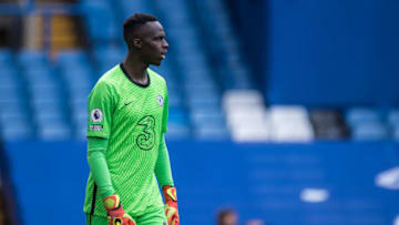 LONDON, ENGLAND - OCTOBER 03: Edouard Mendy of Chelsea looks on during the Premier League match between Chelsea and Crystal Palace at Stamford Bridge on October 3, 2020 in London, United Kingdom. (Photo by Sebastian Frej/MB Media/Getty Images)