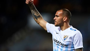 MALAGA, SPAIN - JANUARY 16: Sandro Ramirez of Malaga CF reacts during the La Liga match between Malaga CF and Real Sociedad de Futbol at La Rosaleda Stadium on January 16, 2017 in Malaga, Spain. (Photo by Aitor Alcalde Colomer/Getty Images)