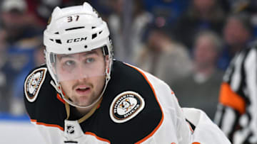 ST. LOUIS, MO - NOVEMBER 29: Anaheim Ducks leftwing Nick Ritchie (37) during a NHL game between the Anaheim Ducks and the St. Louis Blues on November 29, 2017, at Scottrade Center, St. Louis, MO. Anaheim won, 3-2. (Photo by Keith Gillett/Icon Sportswire via Getty Images)