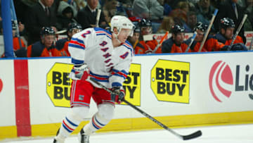 2004 Season: Player Brian Leetch of the New York Rangers. (Photo by Bruce Bennett Studios via Getty Images Studios/Getty Images)