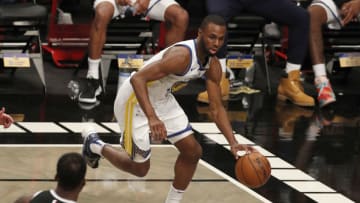 NEW YORK, NEW YORK - DECEMBER 22: (NEW YORK DAILIES OUT) Andrew Wiggins #22 of the Golden State Warriors in action against the Brooklyn Nets at Barclays Center on December 22, 2020 in New York City. The Nets defeated the Warriors 125-99. NOTE TO USER: User expressly acknowledges and agrees that, by downloading and/or using this photograph, user is consenting to the terms and conditions of the Getty Images License Agreement. (Photo by Jim McIsaac/Getty Images)