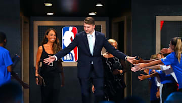 NEW YORK, NY - JUNE 21: Luka Doncic is introduced before the 2018 NBA Draft at the Barclays Center on June 21, 2018 in the Brooklyn borough of New York City. NOTE TO USER: User expressly acknowledges and agrees that, by downloading and or using this photograph, User is consenting to the terms and conditions of the Getty Images License Agreement. (Photo by Mike Stobe/Getty Images)