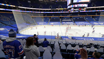 Fans watch warmups before a game between the Buffalo Sabres and the New York Rangers. Credit: Timothy T. Ludwig-USA TODAY Sports