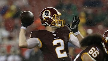 Aug 31, 2016; Tampa, FL, USA; Washington Redskins quarterback Nate Sudfeld (2) drops to throw a pass during the second quarter of a football game against the Tampa Bay Buccaneers at Raymond James Stadium. Mandatory Credit: Reinhold Matay-USA TODAY Sports