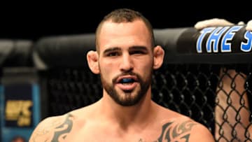 GLASGOW, SCOTLAND - JULY 16: Santiago Ponzinibbio of Argentina enters the Octagon before facing Gunnar Nelson of Iceland in their welterweight bout during the UFC Fight Night event at the SSE Hydro Arena Glasgow on July 16, 2017 in Glasgow, Scotland. (Photo by Josh Hedges/Zuffa LLC/Zuffa LLC via Getty Images)