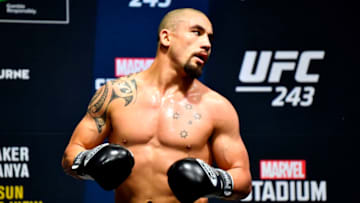 MELBOURNE, AUSTRALIA - OCTOBER 03: Robert Whittaker of New Zealand holds an open training session for fans and media during UFC 243 open workouts at Federation Square on October 3, 2019 in Melbourne, Australia. (Photo by Jeff Bottari/Zuffa LLC/Zuffa LLC via Getty Images)