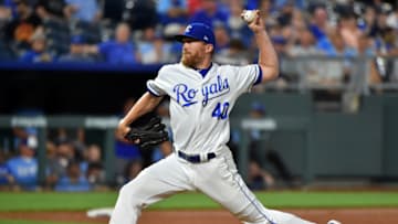 KANSAS CITY, MISSOURI - JULY 15: Relief pitcher Jake Diekman #40 of the Kansas City Royals throws during the eighth inning against the Chicago White Sox at Kauffman Stadium on July 15, 2019 in Kansas City, Missouri. (Photo by Ed Zurga/Getty Images)