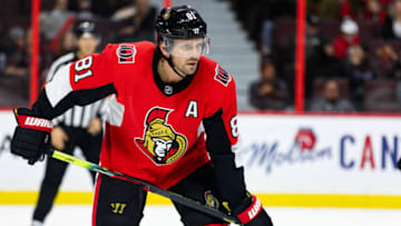 OTTAWA, ON - DECEMBER 14: Ottawa Senators Defenceman Ron Hainsey (81) prepares for a face-off during third period National Hockey League action between the Columbus Blue Jackets and Ottawa Senators on December 14, 2019, at Canadian Tire Centre in Ottawa, ON, Canada. (Photo by Richard A. Whittaker/Icon Sportswire via Getty Images)