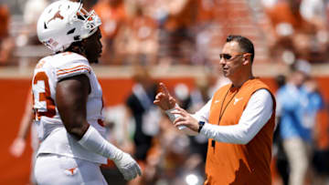 Steve Sarkisian, T'Vondre Sweat, Texas football (Photo by Tim Warner/Getty Images)
