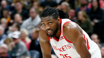 SALT LAKE CITY, UT - FEBRUARY 2: Kenneth Faried #35 of the Houston Rockets looks on against the Utah Jazz on February 2, 2019 at Vivint Smart Home Arena in Salt Lake City, Utah. NOTE TO USER: User expressly acknowledges and agrees that, by downloading and/or using this Photograph, user is consenting to the terms and conditions of the Getty Images License Agreement. Mandatory Copyright Notice: Copyright 2019 NBAE (Photo by Chris Elise/NBAE via Getty Images)
