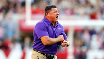 TUSCALOOSA, ALABAMA - NOVEMBER 09: Head coach Ed Orgeron of the LSU Tigers reacts during the first half against the Alabama Crimson Tide in the game at Bryant-Denny Stadium on November 09, 2019 in Tuscaloosa, Alabama. (Photo by Kevin C. Cox/Getty Images)
