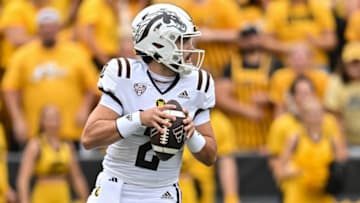 Sep 16, 2023; Iowa City, Iowa, USA; Western Michigan Broncos quarterback Treyson Bourguet (2) in action during the game against the Iowa Hawkeyes at Kinnick Stadium. Mandatory Credit: Jeffrey Becker-USA TODAY Sports