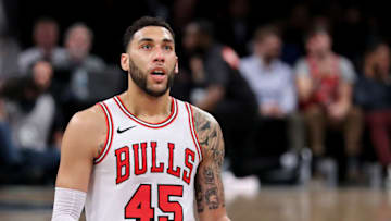 NEW YORK, NY - FEBRUARY 26: Denzel Valentine #45 of the Chicago Bulls reacts in the third quarter against the Brooklyn Nets during their game at Barclays Center on February 26, 2018 in the Brooklyn borough of New York City. NOTE TO USER: User expressly acknowledges and agrees that, by downloading and or using this photograph, User is consenting to the terms and conditions of the Getty Images License Agreement. (Photo by Abbie Parr/Getty Images)