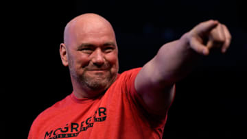 LAS VEGAS, NV - AUGUST 25: UFC President Dana White points to the crowd during his official weigh-in at T-Mobile Arena on August 25, 2017 in Las Vegas, Nevada. McGregor will meet boxer Floyd Mayweather Jr. in a super welterweight boxing match at T-Mobile Arena on August 26. (Photo by Brandon Magnus/Zuffa LLC/Zuffa LLC via Getty Images)