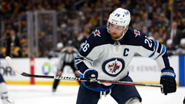 Jan 22, 2022; Boston, Massachusetts, USA; In his first game back from a knee injury, Winnipeg Jets right wing Blake Wheeler (26) skates during the second period against the Boston Bruins at TD Garden. Mandatory Credit: Winslow Townson-USA TODAY Sports
