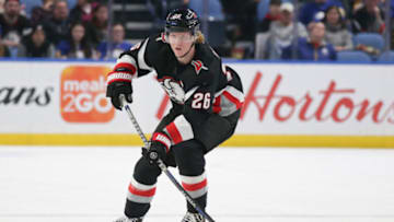BUFFALO, NEW YORK - JANUARY 07: Rasmus Dahlin #26 of the Buffalo Sabres skates during the second period of an NHL hockey game against the Minnesota Wild at KeyBank Center on January 07, 2023 in Buffalo, New York. (Photo by Joshua Bessex/Getty Images)